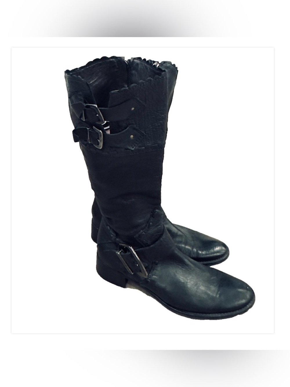 Fiorangelo Italy Black Leather Knee-High Boots with Buckle Detail Size 38